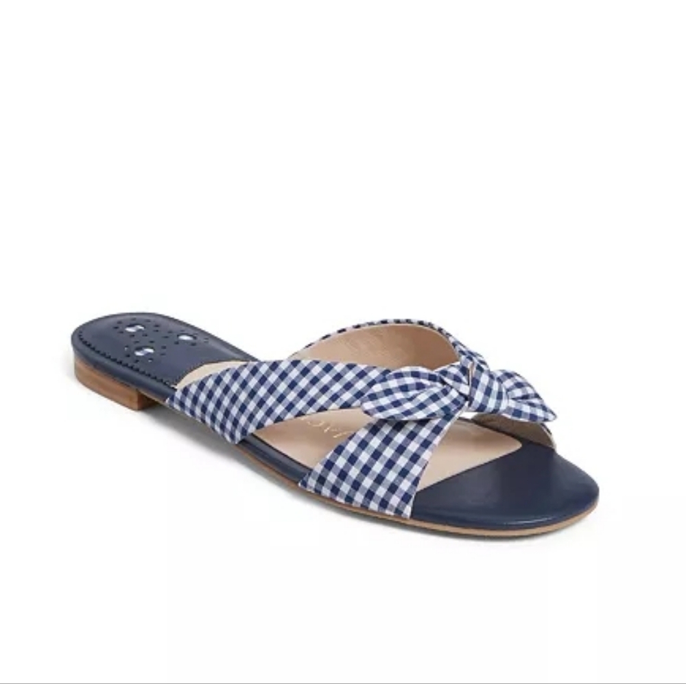 Jack Rogers Tilly Gingham Midnight Crossband Bow Slide Sandals